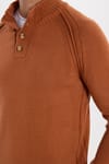 Erkek Slim Fit Dar Kesim Dik Yaka Düğmeli Tarçın Triko Kazak