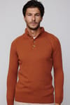 Erkek Slim Fit Dar Kesim Dik Yaka Düğmeli Tarçın Triko Kazak
