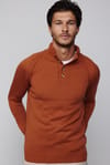 Erkek Slim Fit Dar Kesim Dik Yaka Düğmeli Tarçın Triko Kazak