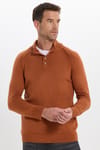 Erkek Slim Fit Dar Kesim Dik Yaka Düğmeli Tarçın Triko Kazak