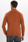 Erkek Slim Fit Dar Kesim Dik Yaka Düğmeli Tarçın Triko Kazak