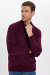 Erkek Slim Fit Dar Kesim Dik Yaka Düğmeli Bordo Triko Kazak