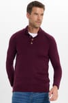 Erkek Slim Fit Dar Kesim Dik Yaka Düğmeli Bordo Triko Kazak