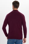 Erkek Slim Fit Dar Kesim Dik Yaka Düğmeli Bordo Triko Kazak