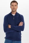 Erkek Slim Fit Dar Kesim Dik Yaka Düğmeli Lacivert Triko Kazak