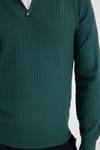 Slim Fit Dar Kesim Dik Yaka Fermuarlı Desenli Yeşil Erkek Triko Kazak