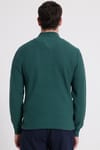 Slim Fit Dar Kesim Dik Yaka Fermuarlı Desenli Yeşil Erkek Triko Kazak