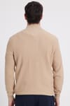 Slim Fit Dar Kesim Dik Yaka Fermuarlı Desenli Bej Erkek Triko Kazak