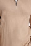 Slim Fit Dar Kesim Dik Yaka Fermuarlı Desenli Bej Erkek Triko Kazak