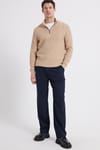 Slim Fit Dar Kesim Dik Yaka Fermuarlı Desenli Bej Erkek Triko Kazak
