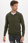 Slim Fit Dar Kesim Polo V Yaka Erkek Kazak