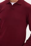 Erkek Standart Fit Normal Kesim Polo V Yaka Bordo Triko Kazak