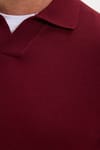 Erkek Standart Fit Normal Kesim Polo V Yaka Bordo Triko Kazak