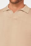 Slim Fit Dar Kesim Polo V Yaka Erkek Taş Triko Kazak