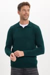Erkek Standart Fit Normal Kesim Polo V Yaka Yeşil Triko Kazak