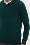 Erkek Standart Fit Normal Kesim Polo V Yaka Yeşil Triko Kazak