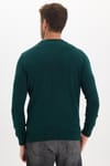 Erkek Standart Fit Normal Kesim Polo V Yaka Yeşil Triko Kazak