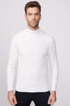 Slim Fit Dar Kesim Yarım Balıkçı Yaka Desenli Tüylenmeyen Beyaz Erkek Kazak