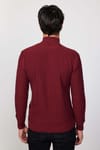 Slim Fit Dar Kesim Yarım Balıkçı Yaka Desenli Tüylenmeyen Bordo Erkek Triko Kazak