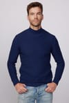 Slim Fit Dar Kesim Yarım Balıkçı Yaka Desenli Tüylenmeyen Lacivert Erkek Kazak