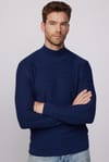 Slim Fit Dar Kesim Yarım Balıkçı Yaka Desenli Tüylenmeyen Lacivert Erkek Kazak