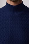 Slim Fit Dar Kesim Yarım Balıkçı Yaka Desenli Tüylenmeyen Lacivert Erkek Kazak