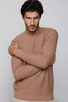 Slim Fit Dar Kesim Yarım Balıkçı Yaka Desenli Tüylenmeyen Bej Erkek Kazak