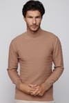 Slim Fit Dar Kesim Yarım Balıkçı Yaka Desenli Tüylenmeyen Bej Erkek Kazak