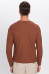 Slim Fit Bisiklet Yaka Desenli Taba Erkek Kazak
