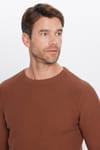 Slim Fit Bisiklet Yaka Desenli Taba Erkek Kazak