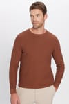 Slim Fit Bisiklet Yaka Desenli Taba Erkek Kazak