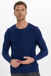 Erkek Slim Fit Dar Kesim Pamuklu Desenli Yumuşak Dokulu Saks Mavi Bisiklet Yaka Kazak