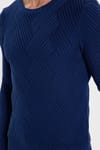 Erkek Slim Fit Dar Kesim Pamuklu Desenli Yumuşak Dokulu Saks Mavi Bisiklet Yaka Kazak