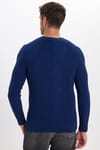 Erkek Slim Fit Dar Kesim Pamuklu Desenli Yumuşak Dokulu Saks Mavi Bisiklet Yaka Kazak