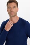 Erkek Slim Fit Dar Kesim Pamuklu Desenli Yumuşak Dokulu Saks Mavi Bisiklet Yaka Kazak