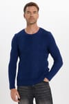 Erkek Slim Fit Dar Kesim Pamuklu Desenli Yumuşak Dokulu Saks Mavi Bisiklet Yaka Kazak