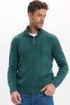 Erkek Slim Fit Dar Kesim Yumuşak Dokulu Desenli Dik Yaka Düğmeli Triko Yeşil Kazak