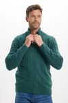 Erkek Slim Fit Dar Kesim Yumuşak Dokulu Desenli Dik Yaka Düğmeli Triko Yeşil Kazak