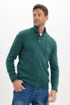 Erkek Slim Fit Dar Kesim Yumuşak Dokulu Desenli Dik Yaka Düğmeli Triko Yeşil Kazak