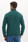 Erkek Slim Fit Dar Kesim Yumuşak Dokulu Desenli Dik Yaka Düğmeli Triko Yeşil Kazak