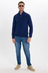 Erkek Slim Fit Dar Kesim Yumuşak Dokulu Desenli Dik Yaka Düğmeli Triko Saks Mavi Kazak