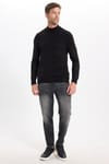 Erkek Slim Fit Dar Kesim Yumuşak Dokulu Tüylenmeyen Siyah Yarım Balıkçı Yaka Triko Kazak