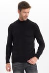 Erkek Slim Fit Dar Kesim Yumuşak Dokulu Tüylenmeyen Siyah Yarım Balıkçı Yaka Triko Kazak