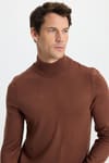 Erkek Slim Fit Dar Kesim Yumuşak Dokulu Tüylenmeyen Kahverengi Yarım Balıkçı Yaka Triko Kazak