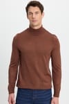 Erkek Slim Fit Dar Kesim Yumuşak Dokulu Tüylenmeyen Kahverengi Yarım Balıkçı Yaka Triko Kazak