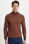 Erkek Slim Fit Dar Kesim Yumuşak Dokulu Tüylenmeyen Kahverengi Yarım Balıkçı Yaka Triko Kazak