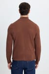Erkek Slim Fit Dar Kesim Yumuşak Dokulu Tüylenmeyen Kahverengi Yarım Balıkçı Yaka Triko Kazak