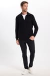 Erkek Slim Fit Dar Kesim Polo Yaka Siyah Kazak