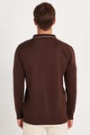 Erkek Slim Fit Dar Kesim Uzun Kol Polo Yaka Çizgili Kahverengi Kazak