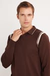 Erkek Slim Fit Dar Kesim Uzun Kol Polo Yaka Çizgili Kahverengi Kazak